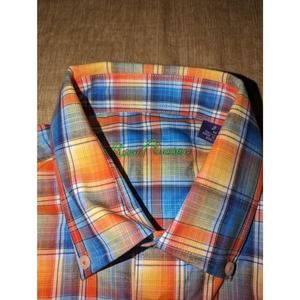 Alan flusser men's blue/orange short sleeve shirt size medium